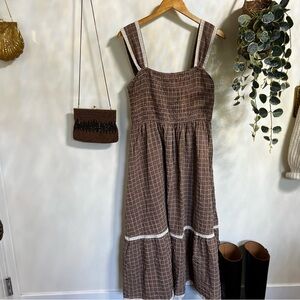 Cider Square Neck Shirred Gingham Maxi Dress